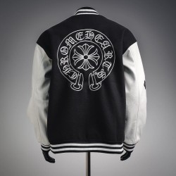 CHROME HEARTS クロムハーツ 2026FW ホースシュー フローラルクロス刺繍 袖レザー 切替 スタジャン 男女兼用