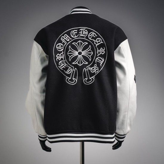 CHROME HEARTS クロムハーツ 2026FW ホースシュー フローラルクロス刺繍 袖レザー 切替 スタジャン 男女兼用