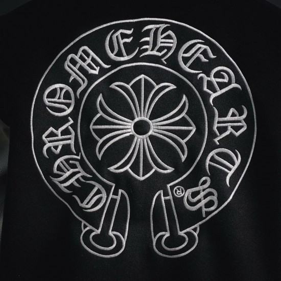 CHROME HEARTS クロムハーツ 2026FW ホースシュー フローラルクロス刺繍 袖レザー 切替 スタジャン 男女兼用