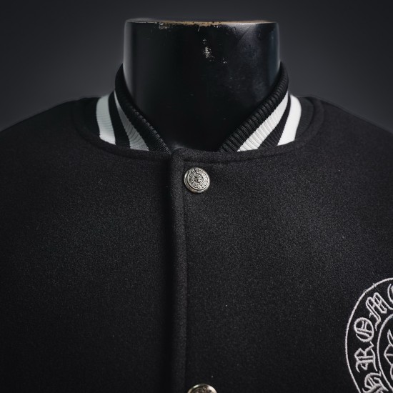 CHROME HEARTS クロムハーツ 2026FW ホースシュー フローラルクロス刺繍 袖レザー 切替 スタジャン 男女兼用