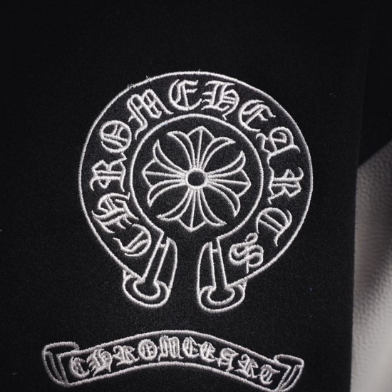 CHROME HEARTS クロムハーツ 2026FW ホースシュー フローラルクロス刺繍 袖レザー 切替 スタジャン 男女兼用