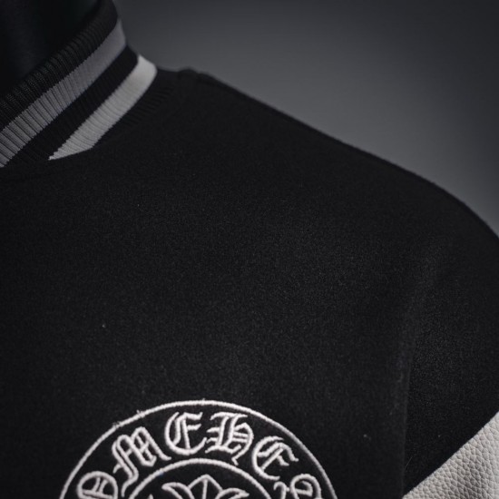CHROME HEARTS クロムハーツ 2026FW ホースシュー フローラルクロス刺繍 袖レザー 切替 スタジャン 男女兼用