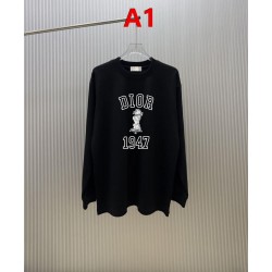 DIOR ディオール 1947 ロゴプリント 雕刻アート クルーネック ロングTシャツ スウェット 2色展開 男女兼用