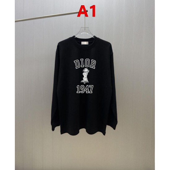 DIOR ディオール 1947 ロゴプリント 雕刻アート クルーネック ロングTシャツ スウェット 2色展開 男女兼用