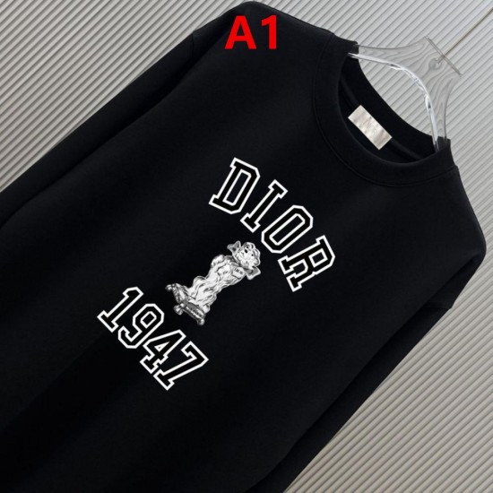 DIOR ディオール 1947 ロゴプリント 雕刻アート クルーネック ロングTシャツ スウェット 2色展開 男女兼用