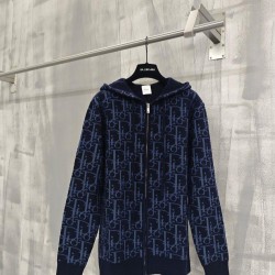 DIOR ディオール 26SS Oblique オブリーク 総柄ジャカード ニットジップアップパーカー フーディー 2色展開 男女兼用