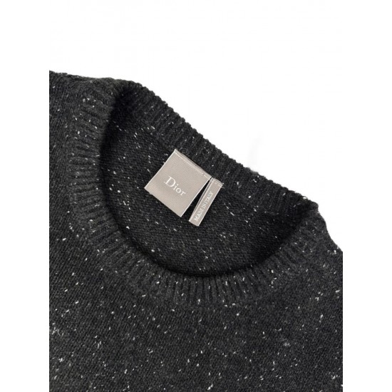 DIOR ディオール AA1010-B25 カシミヤ 斑点模様 ニットセーター クルーネック 刺しゅうロゴ グレー メンズ