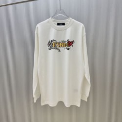 FENDI フェンディ アートグラフィック ロゴプリント クルーネック ロングTシャツ スウェット オフホワイト 男女兼用