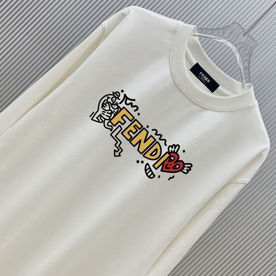 FENDI フェンディ アートグラフィック ロゴプリント クルーネック ロングTシャツ スウェット オフホワイト 男女兼用