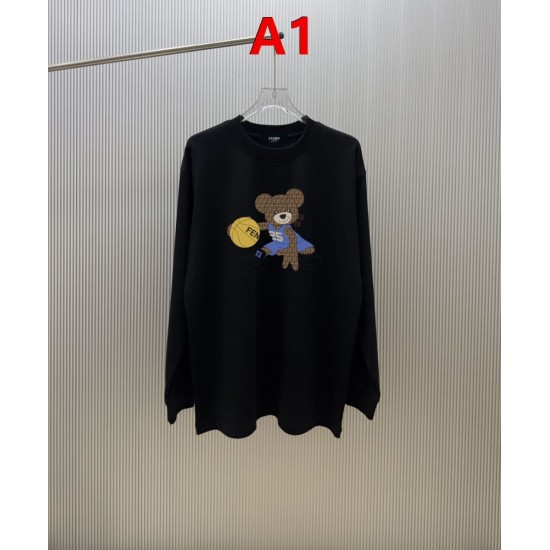 FENDI フェンディ ズッカ柄 ベア グラフィックロゴプリント クルーネック ロングTシャツ スウェット 2色展開 男女兼用