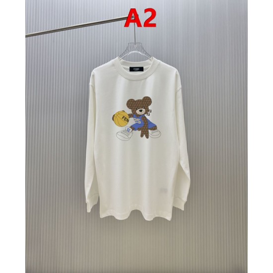 FENDI フェンディ ズッカ柄 ベア グラフィックロゴプリント クルーネック ロングTシャツ スウェット 2色展開 男女兼用