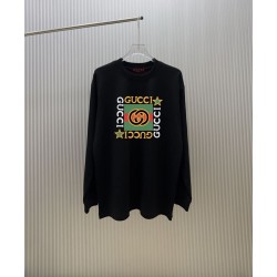 GUCCI グッチ インターロッキングG スター スクエアロゴプリント クルーネック ロングTシャツ スウェット 2色展開 男女兼用