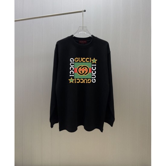 GUCCI グッチ インターロッキングG スター スクエアロゴプリント クルーネック ロングTシャツ スウェット 2色展開 男女兼用