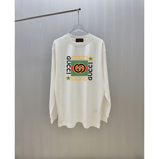 GUCCI グッチ インターロッキングG スター スクエアロゴプリント クルーネック ロングTシャツ スウェット 2色展開 男女兼用