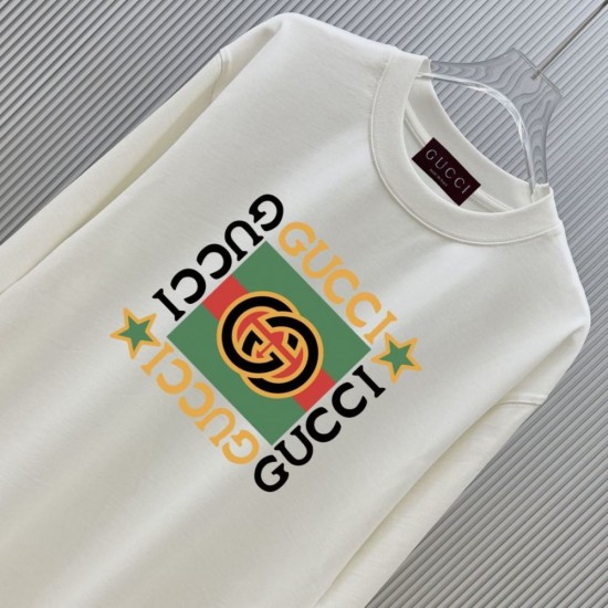 GUCCI グッチ インターロッキングG スター スクエアロゴプリント クルーネック ロングTシャツ スウェット 2色展開 男女兼用