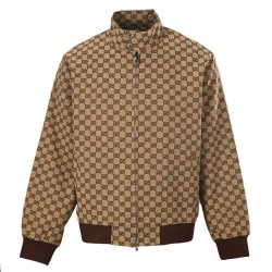GUCCI グッチ GG総柄ジャカード スタンドカラー ジップアップジャケット ブルゾン ベージュ ブラウン メンズ