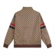 GUCCI グッチ GG総柄 モノグラム ウェブストライプ切替 スタンドカラー ジップアップジャケット ブルゾン カーキ 男女兼用
