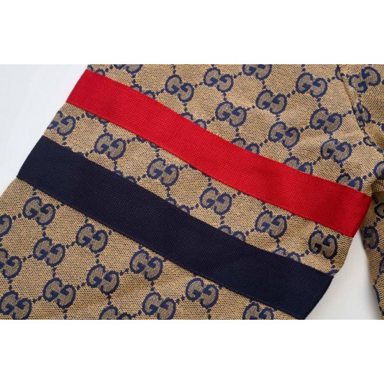GUCCI グッチ GG総柄 モノグラム ウェブストライプ切替 スタンドカラー ジップアップジャケット ブルゾン カーキ 男女兼用