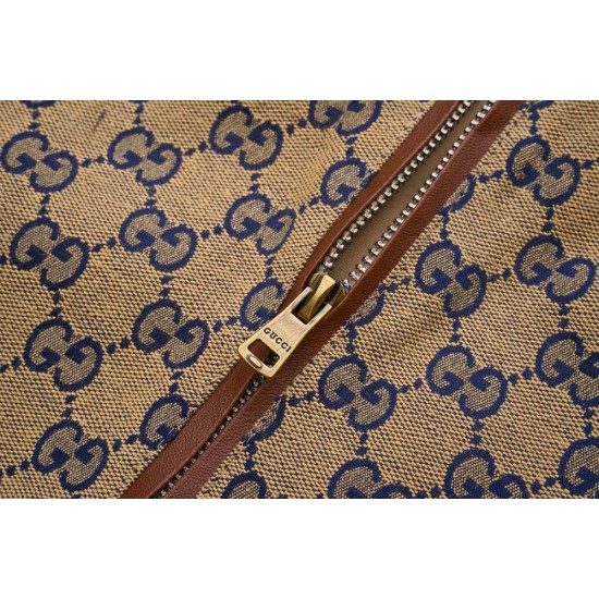 GUCCI グッチ GG総柄 モノグラム ウェブストライプ切替 スタンドカラー ジップアップジャケット ブルゾン カーキ 男女兼用
