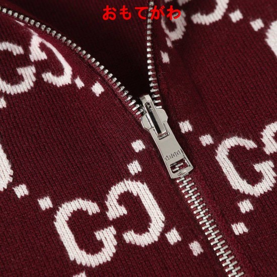 GUCCI グッチ GG総柄 リバーシブル カシミヤウール ニットジップアップパーカー フーディー レッド 男女兼用