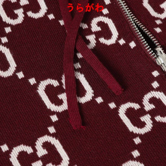 GUCCI グッチ GG総柄 リバーシブル カシミヤウール ニットジップアップパーカー フーディー レッド 男女兼用