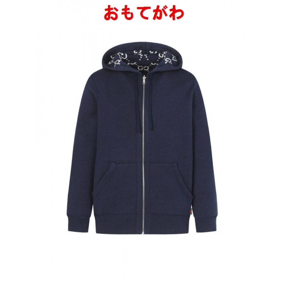 GUCCI グッチ GG総柄 リバーシブル カシミヤウール ニットジップアップパーカー フーディー 藏青色 ネイビー 男女兼用
