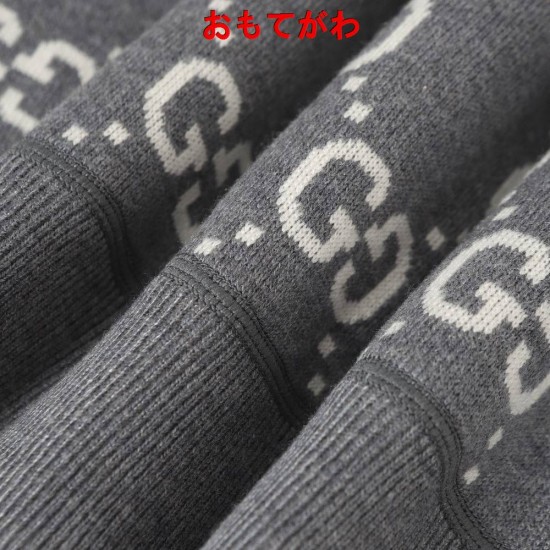 GUCCI グッチ GG総柄 リバーシブル カシミヤウール ニットジップアップパーカー フーディー 藏青色/グレー 男女兼用