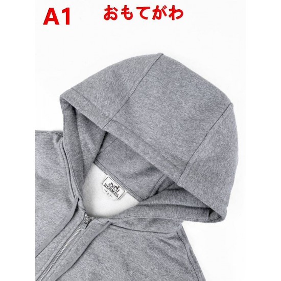 HERMÈS エルメス AA683-B75 バック馬術モチーフ パッチワーク 刺しゅう ジップアップパーカー フーディー 2色展開 男女兼用