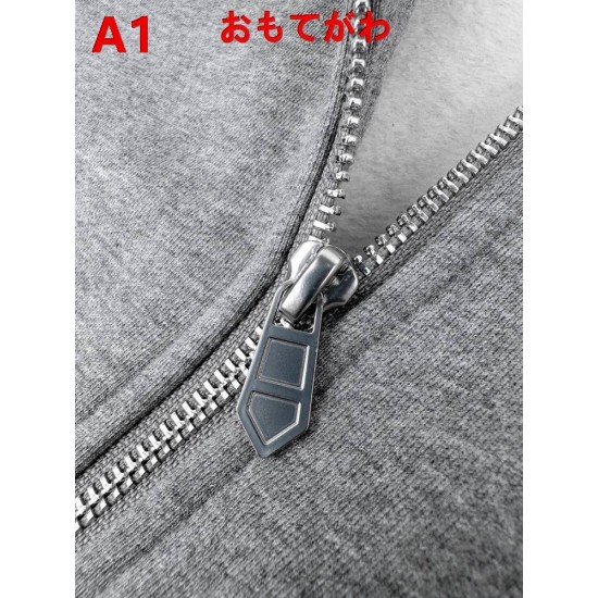 HERMÈS エルメス AA683-B75 バック馬術モチーフ パッチワーク 刺しゅう ジップアップパーカー フーディー 2色展開 男女兼用