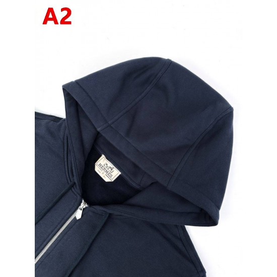 HERMÈS エルメス AA683-B75 バック馬術モチーフ パッチワーク 刺しゅう ジップアップパーカー フーディー 2色展開 男女兼用
