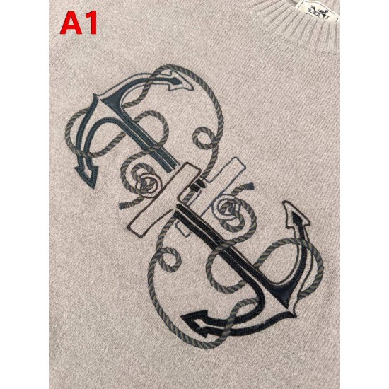 HERMÈS エルメス AA691-B35 船錨ロープ Hシェイプ 刺しゅう クルーネック ニットセーター カシミヤウール 2色展開 男女兼用