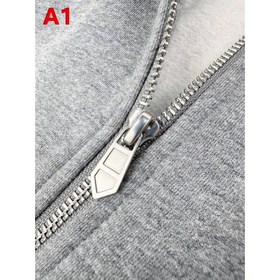 HERMÈS エルメス AA684-B85 ラムレザーポケット 馬術モチーフ刺しゅう ジップアップパーカー フーディー 3色展開 男女兼用